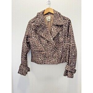 Stoosh Leopard Cropped Trench Jacket Sz M Mob Wife Indie Sleaze Double Breasted